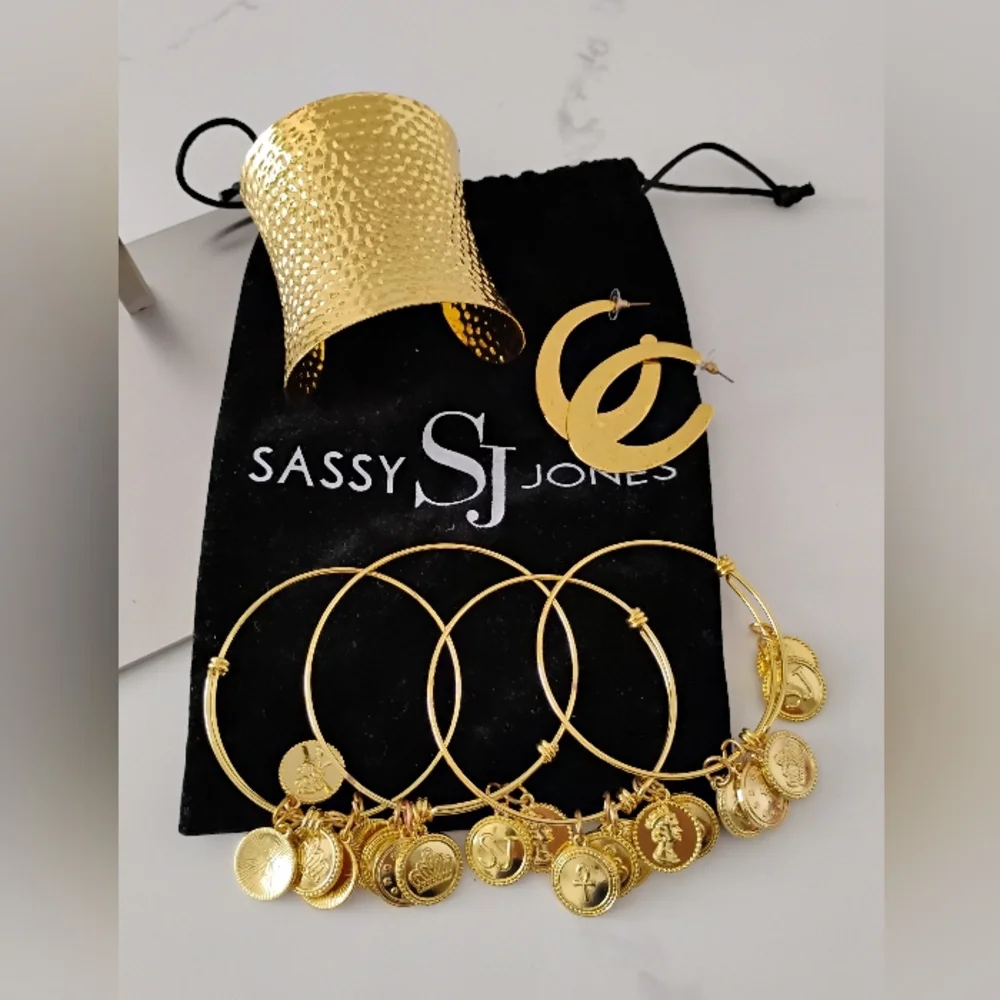 NEW Sassy Jones Set - Necklace, Hoops, Cuff, Bangles (X4) - Picture 4 of 13